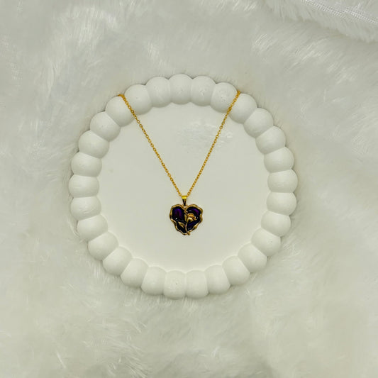 Enigmatic Purple Enamel Rose Heart Necklace