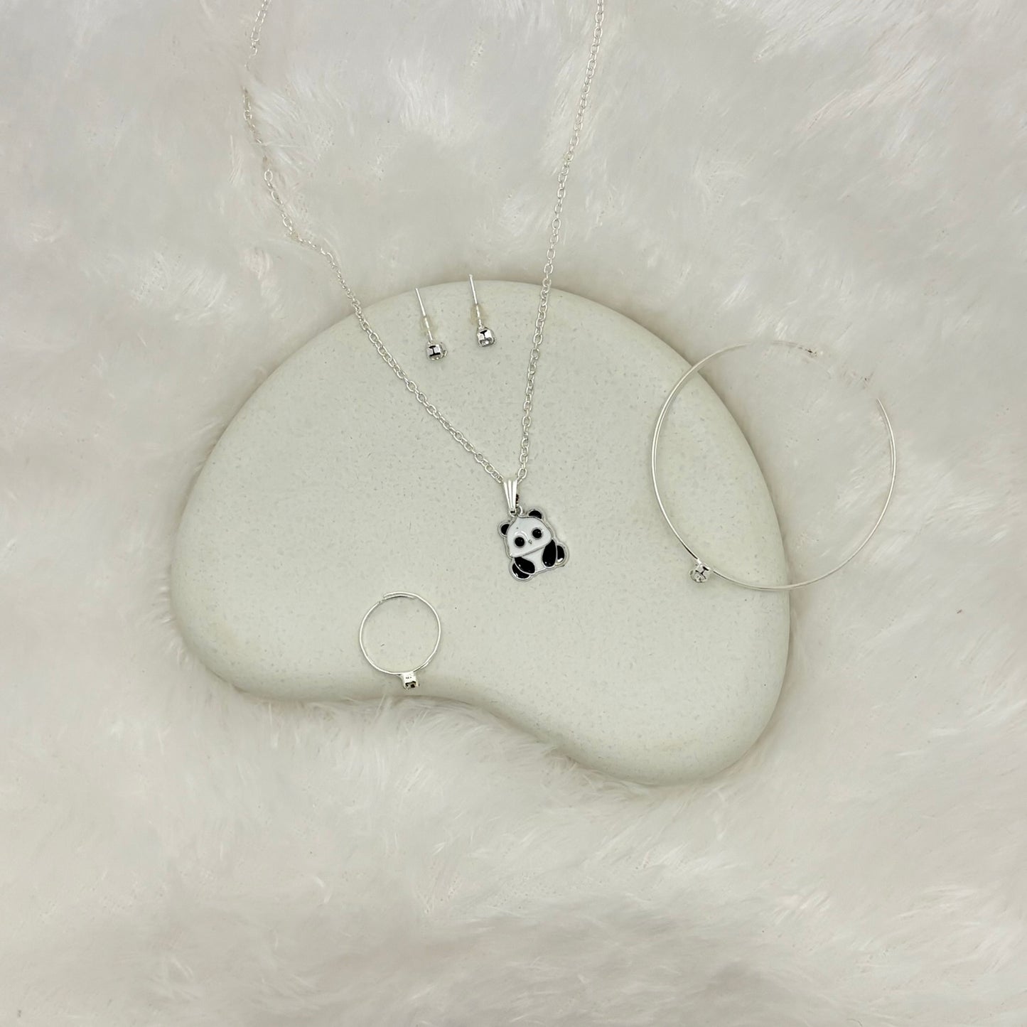 Adorable Silver Panda Necklace and Accessory Set