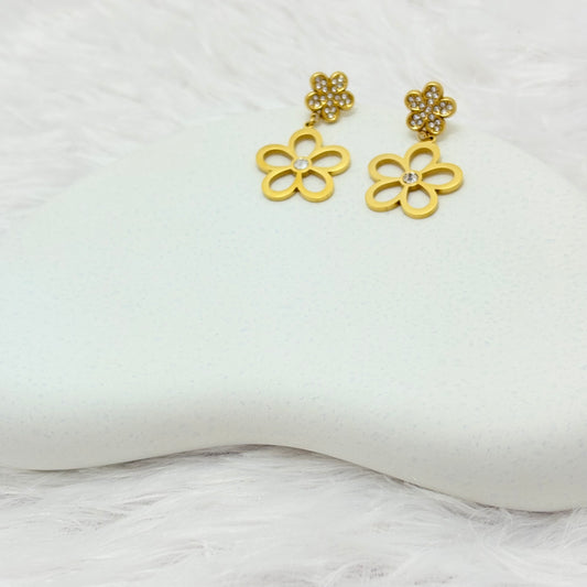 Dazzling Double Flower Drop Earrings