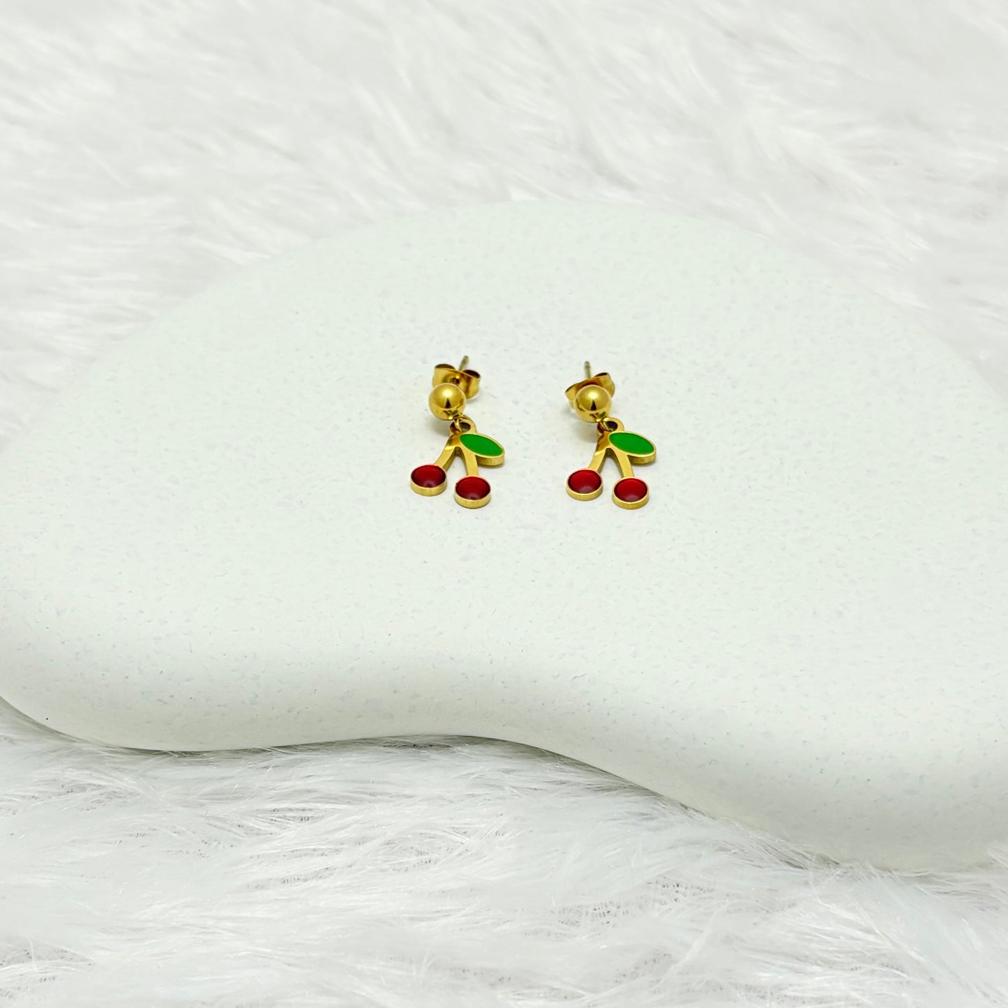 Sweet Cherry Drop Stud Earrings