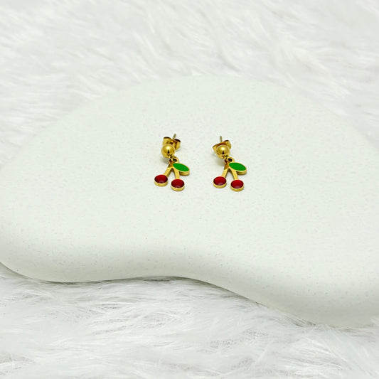 Sweet Cherry Drop Stud Earrings