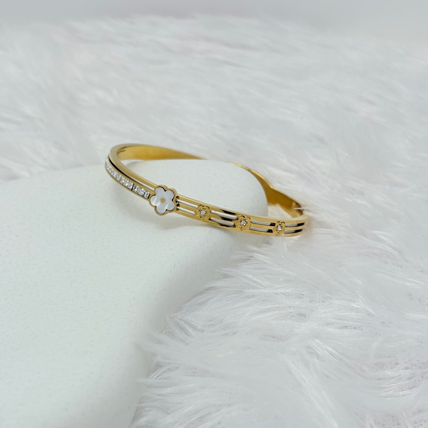 Elegant Mother of Pearl and Crystal Bangle