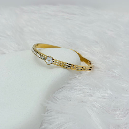 Elegant Mother of Pearl and Crystal Bangle