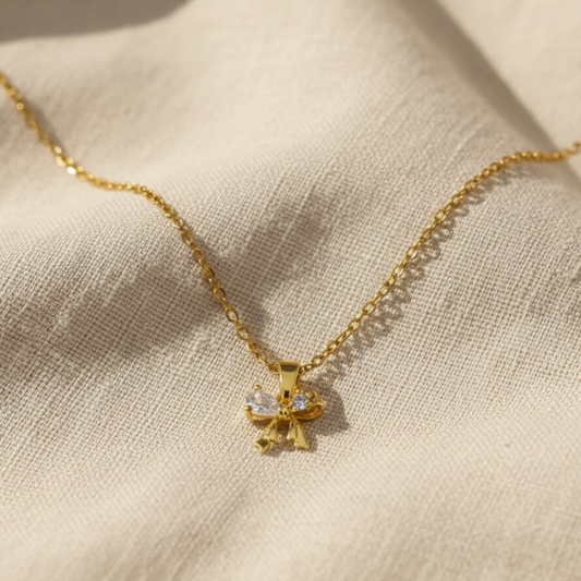 Sparkling Mini Bow Pendant Necklace