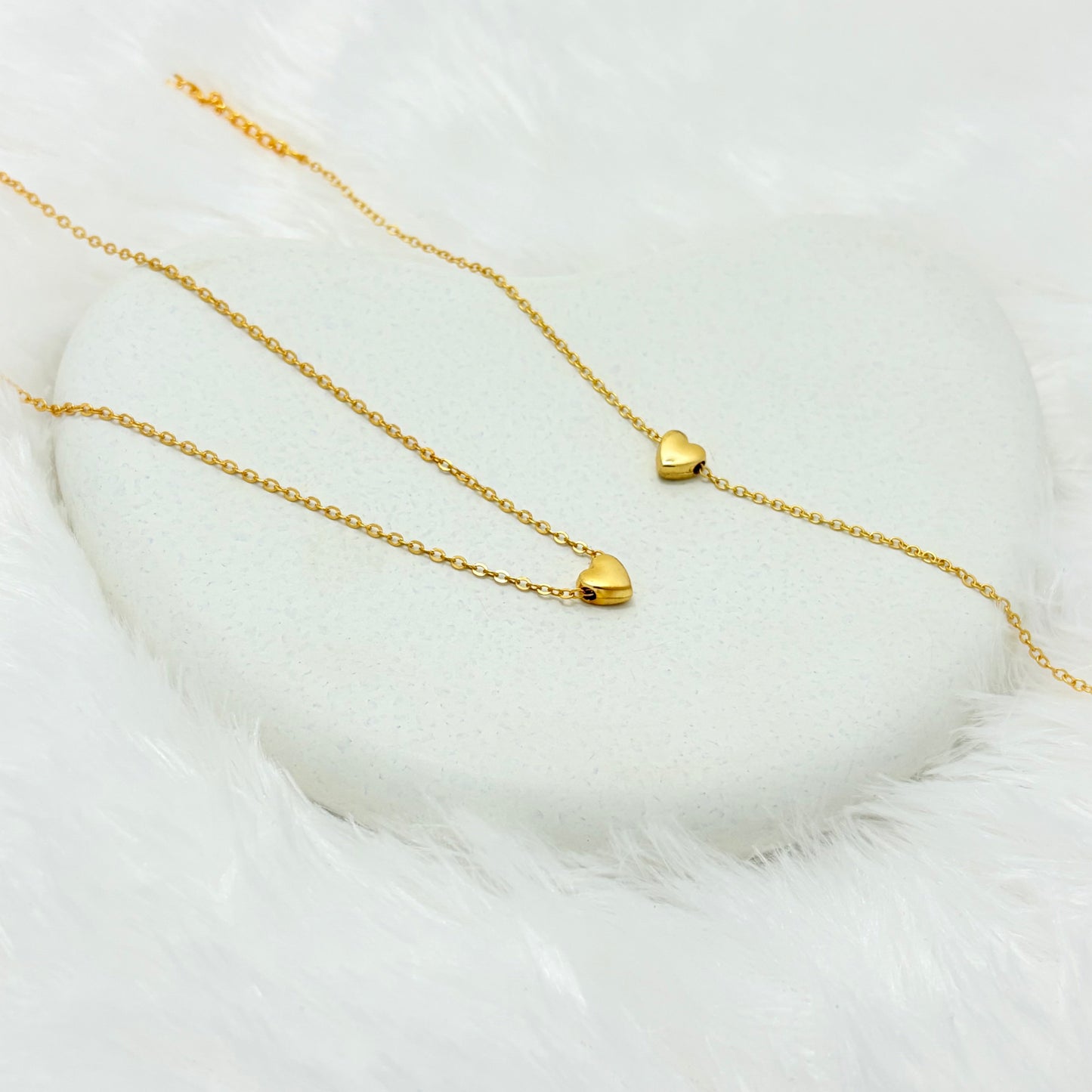 Dainty Puffy Heart Necklace and Bracelet Set