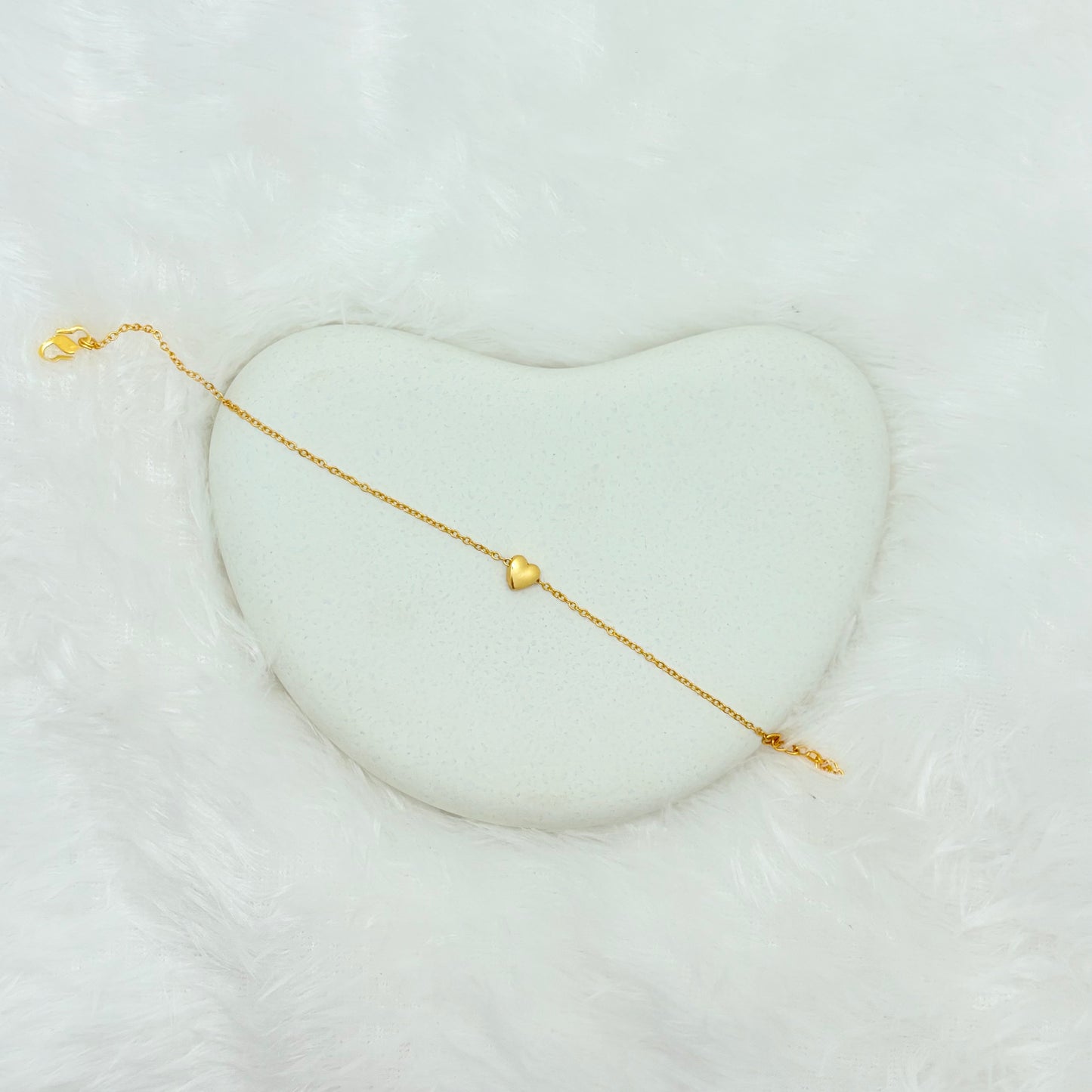 Dainty Puffy Heart Charm Bracelet