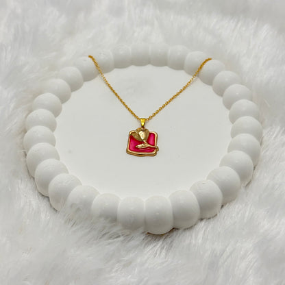 Vibrant Pink Enamel Rose Pendant Necklace