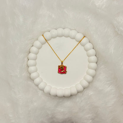 Vibrant Pink Enamel Rose Pendant Necklace