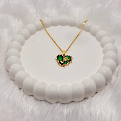 Enigmatic Green Enamel Rose Heart Necklace