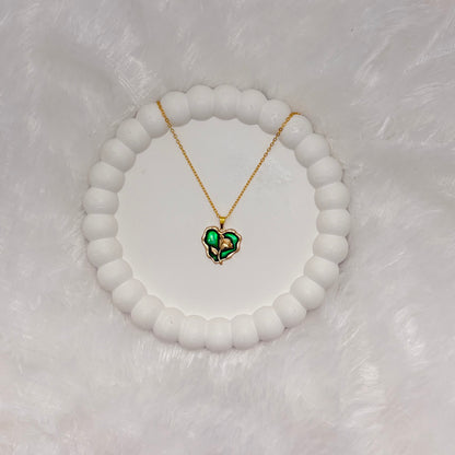 Enigmatic Green Enamel Rose Heart Necklace