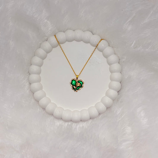 Enigmatic Green Enamel Rose Heart Necklace