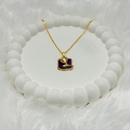 Vibrant Purple Enamel Rose Pendant Necklace