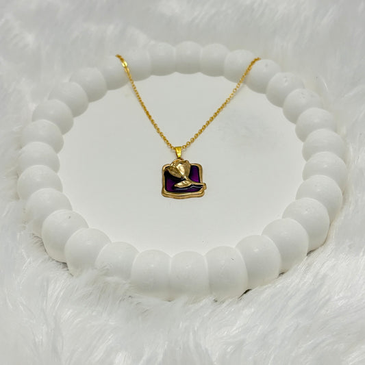 Vibrant Purple Enamel Rose Pendant Necklace