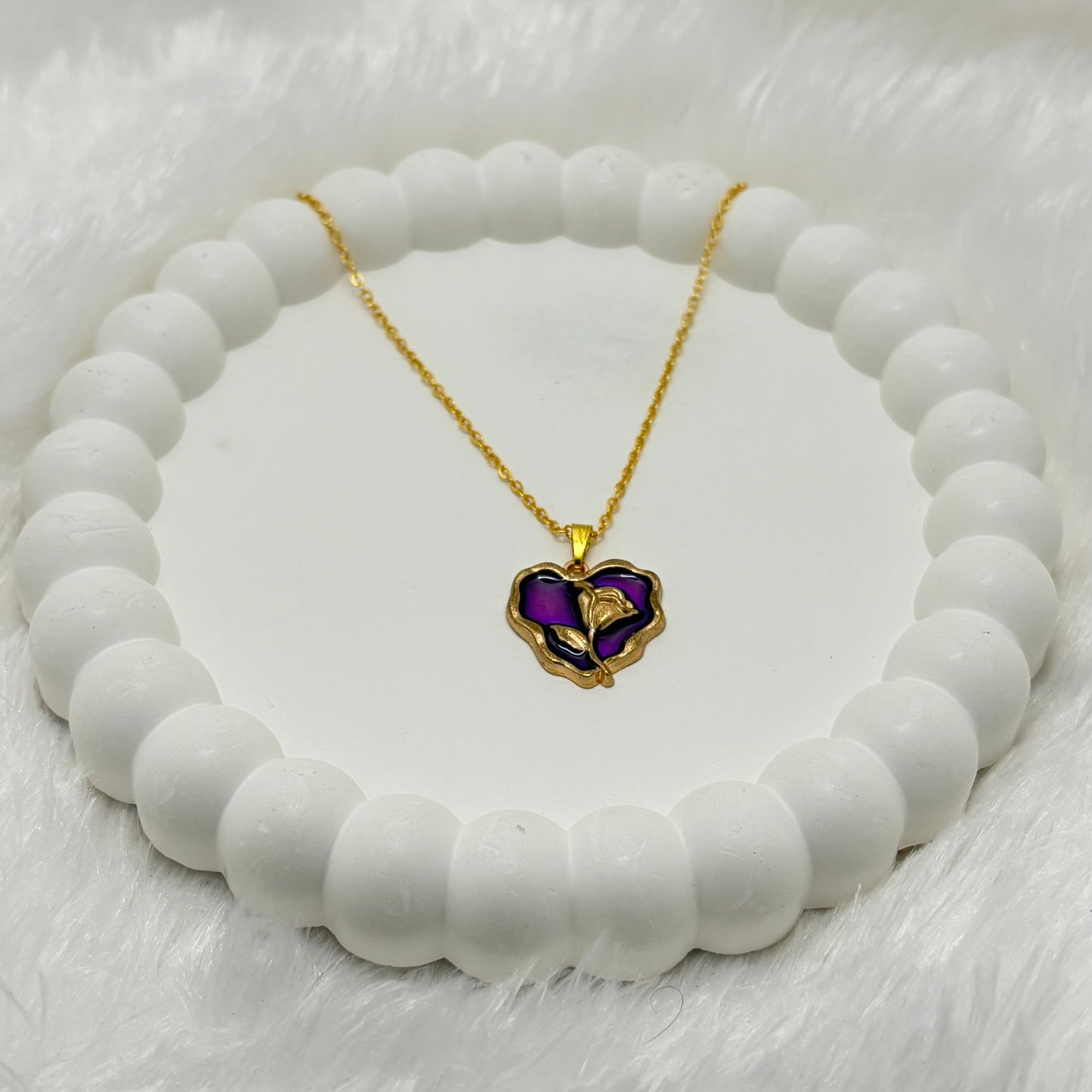 Enigmatic Purple Enamel Rose Heart Necklace