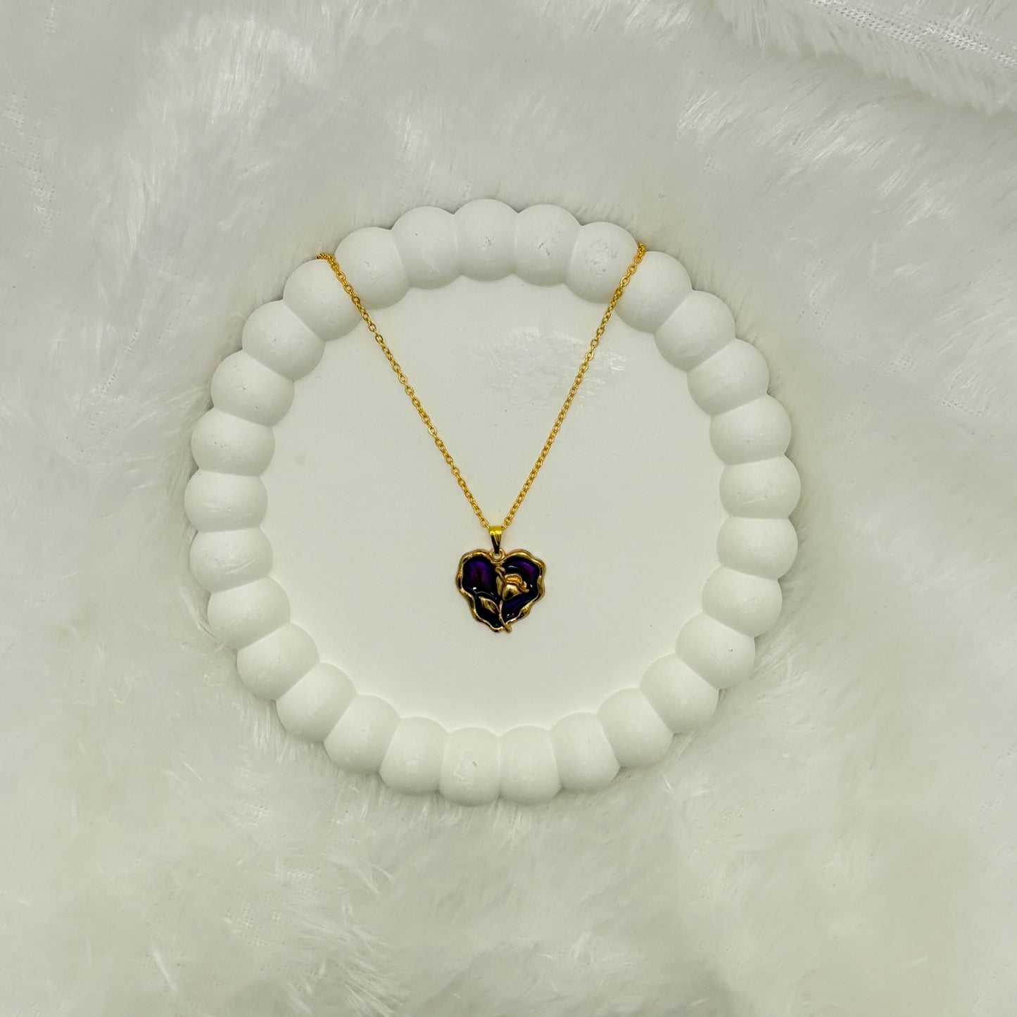 Enigmatic Purple Enamel Rose Heart Necklace