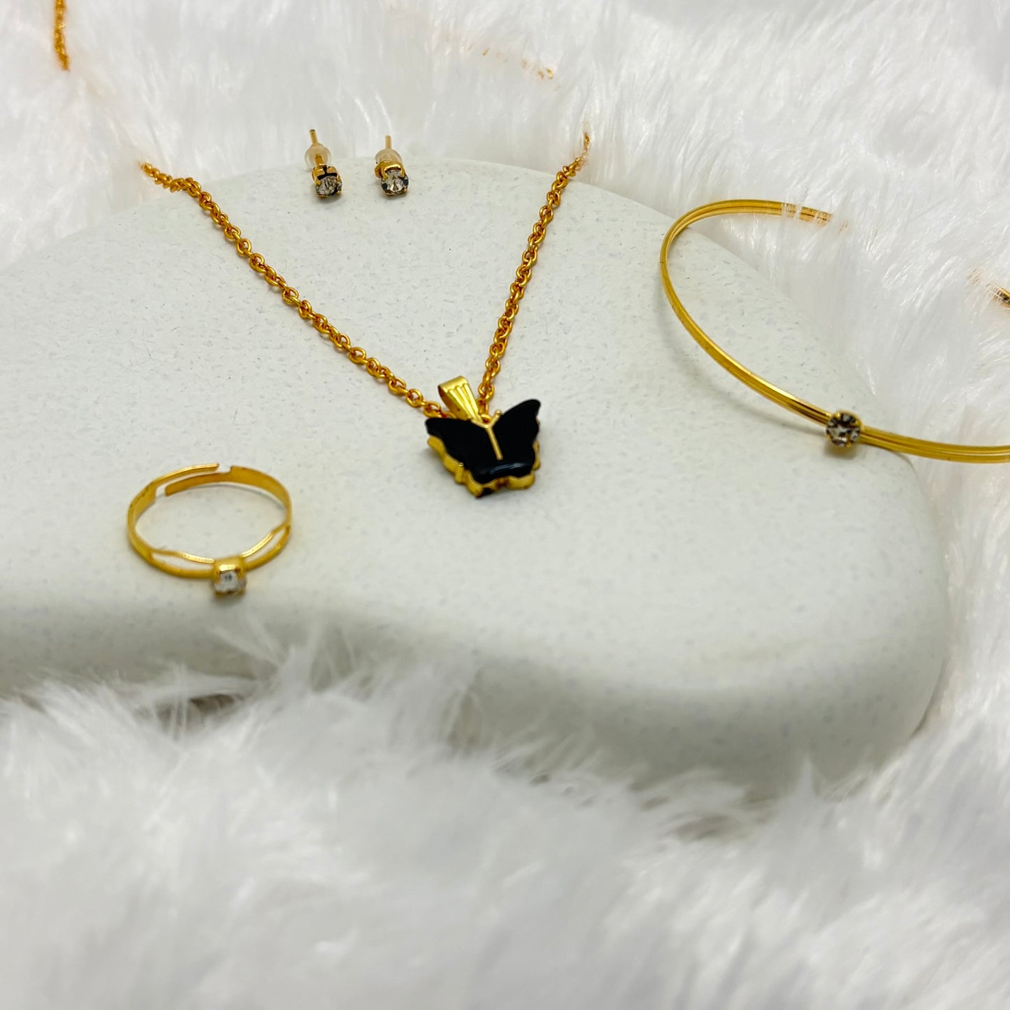 Chic Black Butterfly Necklace and Accessory Set