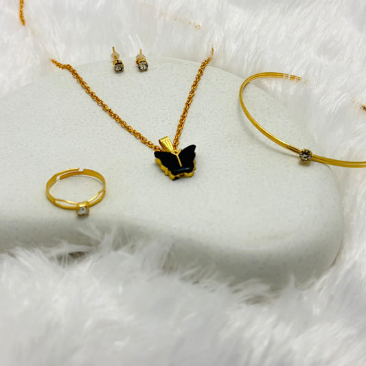 Chic Black Butterfly Necklace and Accessory Set