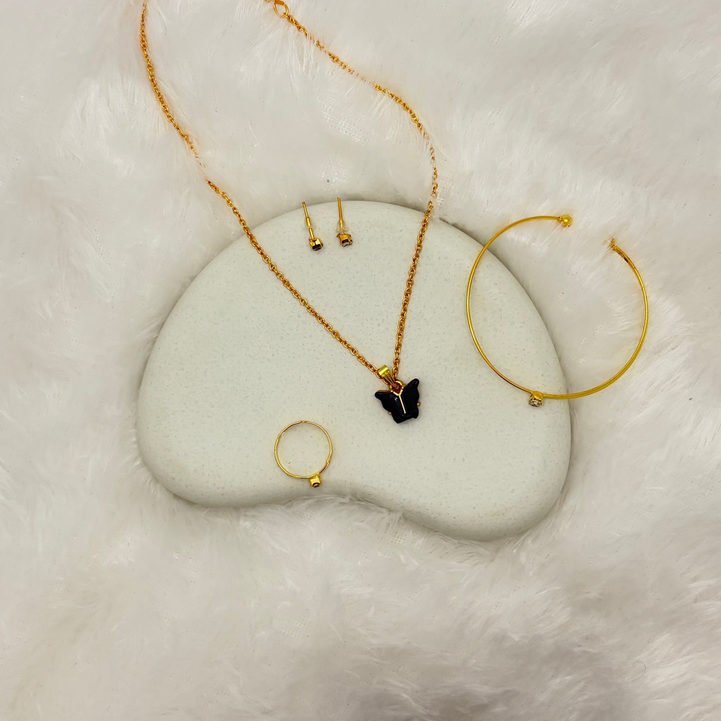 Chic Black Butterfly Necklace and Accessory Set