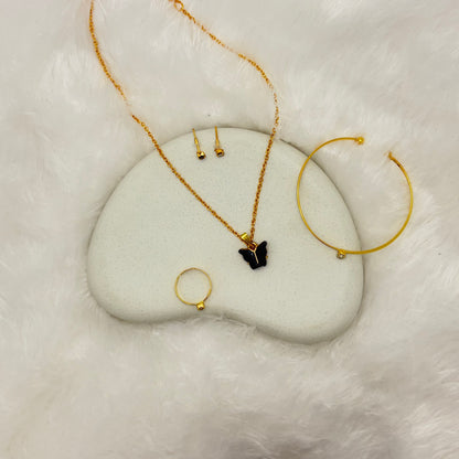 Chic Black Butterfly Necklace and Accessory Set