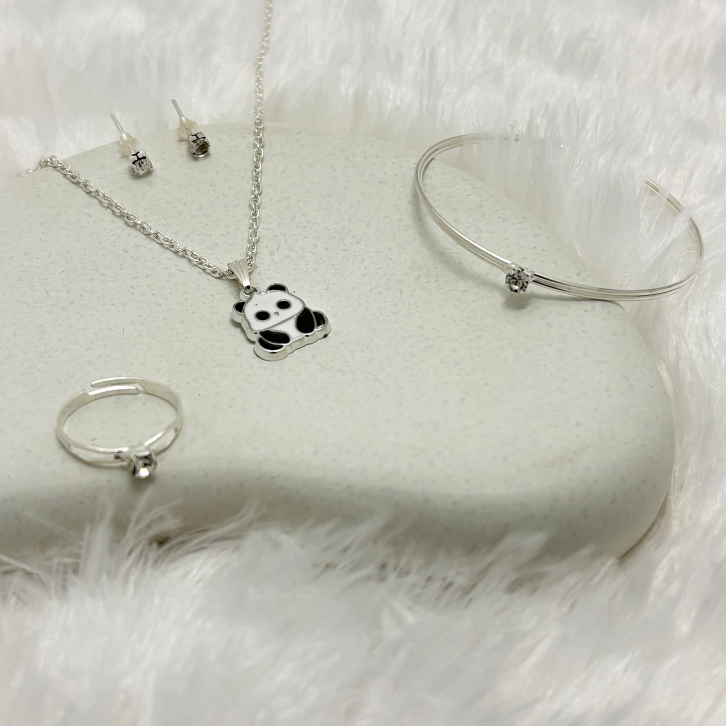 Adorable Silver Panda Necklace and Accessory Set