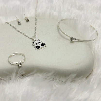 Adorable Silver Panda Necklace and Accessory Set