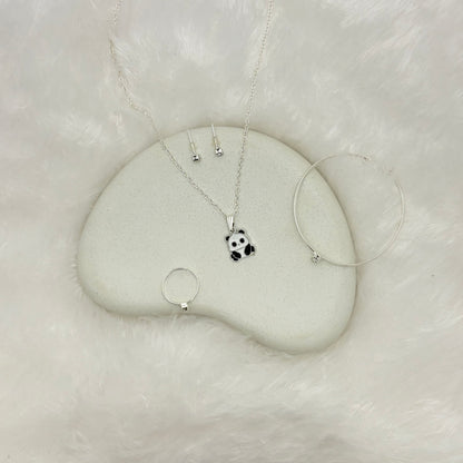 Adorable Silver Panda Necklace and Accessory Set