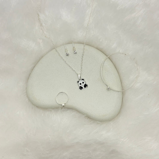Adorable Silver Panda Necklace and Accessory Set