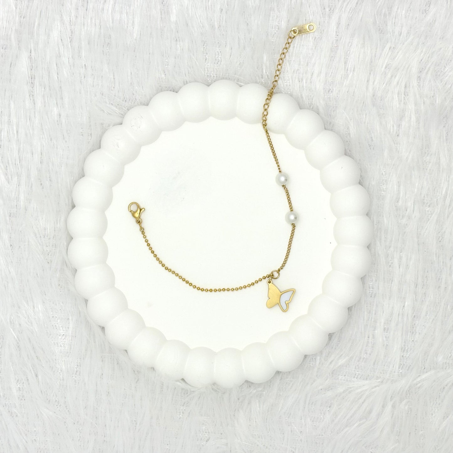 Delicate Butterfly and Pearl Charm Bracelet