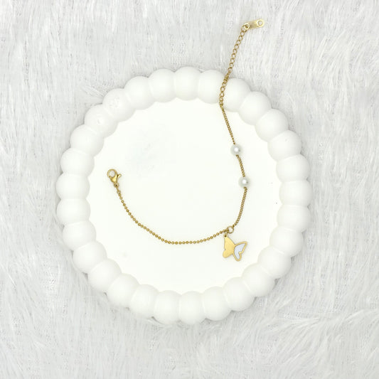 Delicate Butterfly and Pearl Charm Bracelet