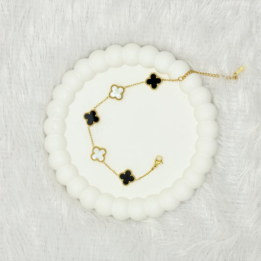 Elegant Black and White Clover Bracelet