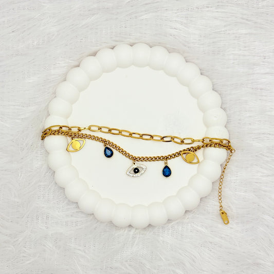 Layered Gold Evil Eye Bracelet