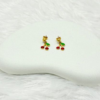 Sweet Cherry Drop Stud Earrings