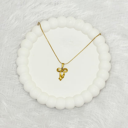 Charming Gold Bow Pendant Necklace