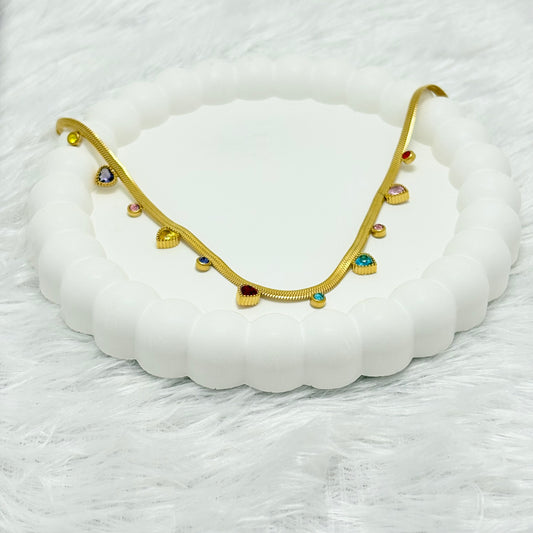 Vibrant Multi-Color Heart Charm Necklace