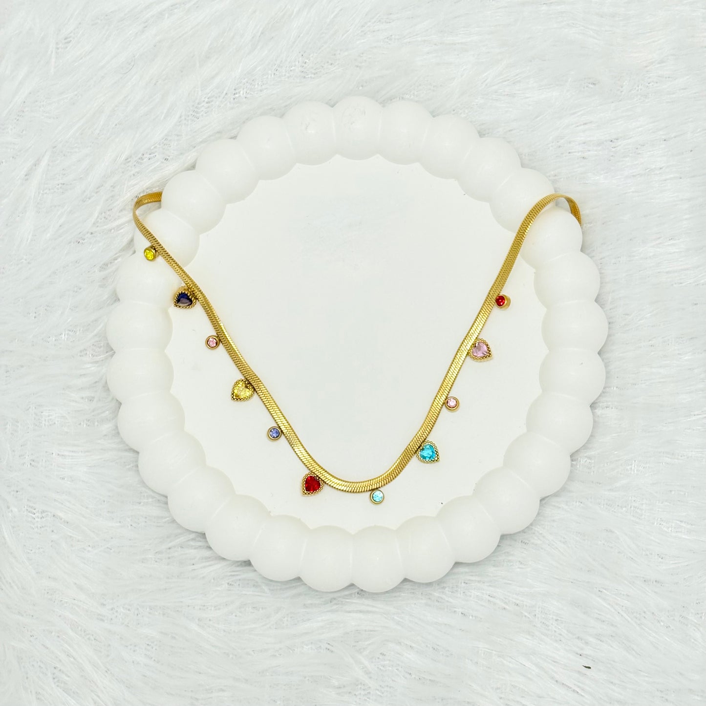 Vibrant Multi-Color Heart Charm Necklace