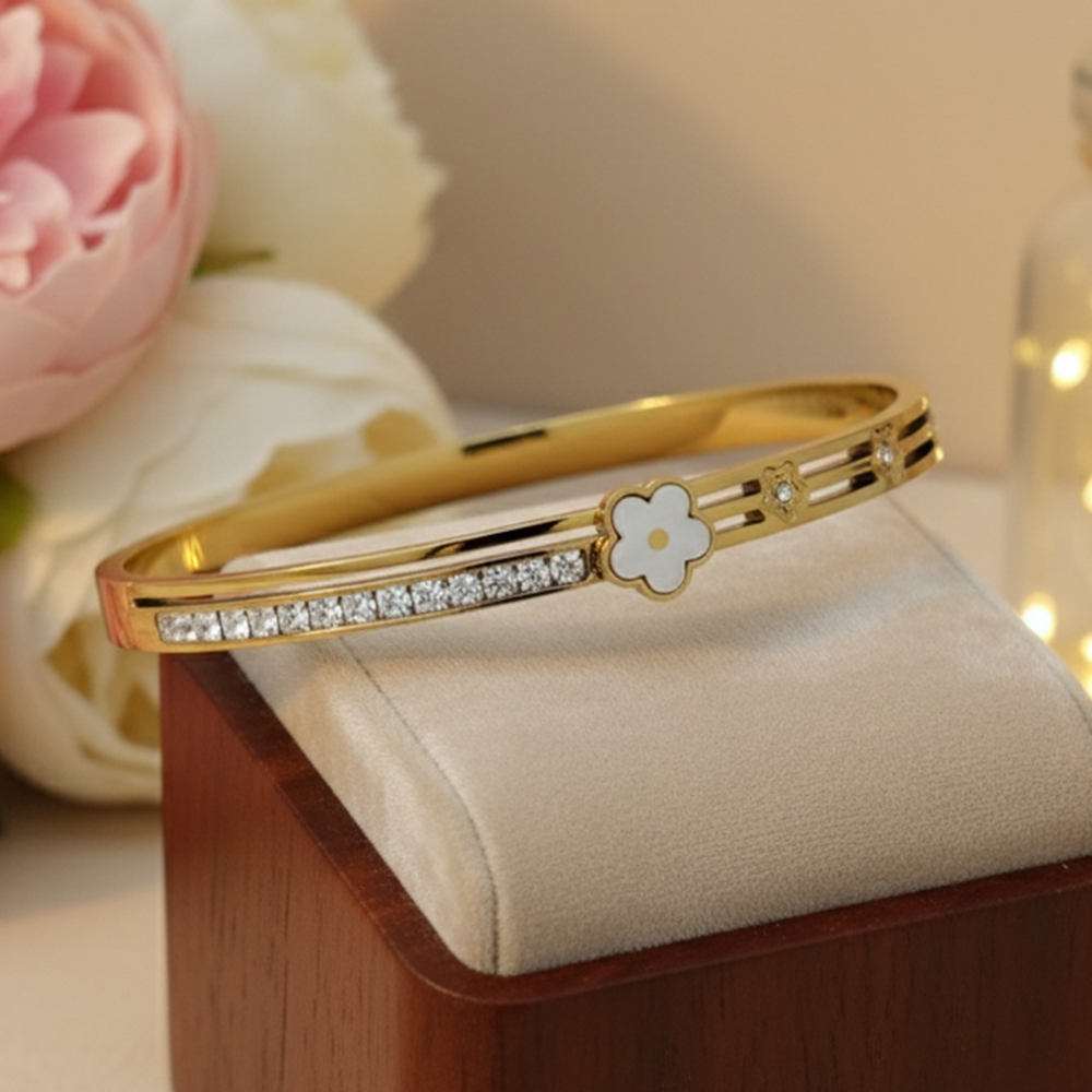 Elegant Mother of Pearl and Crystal Bangle