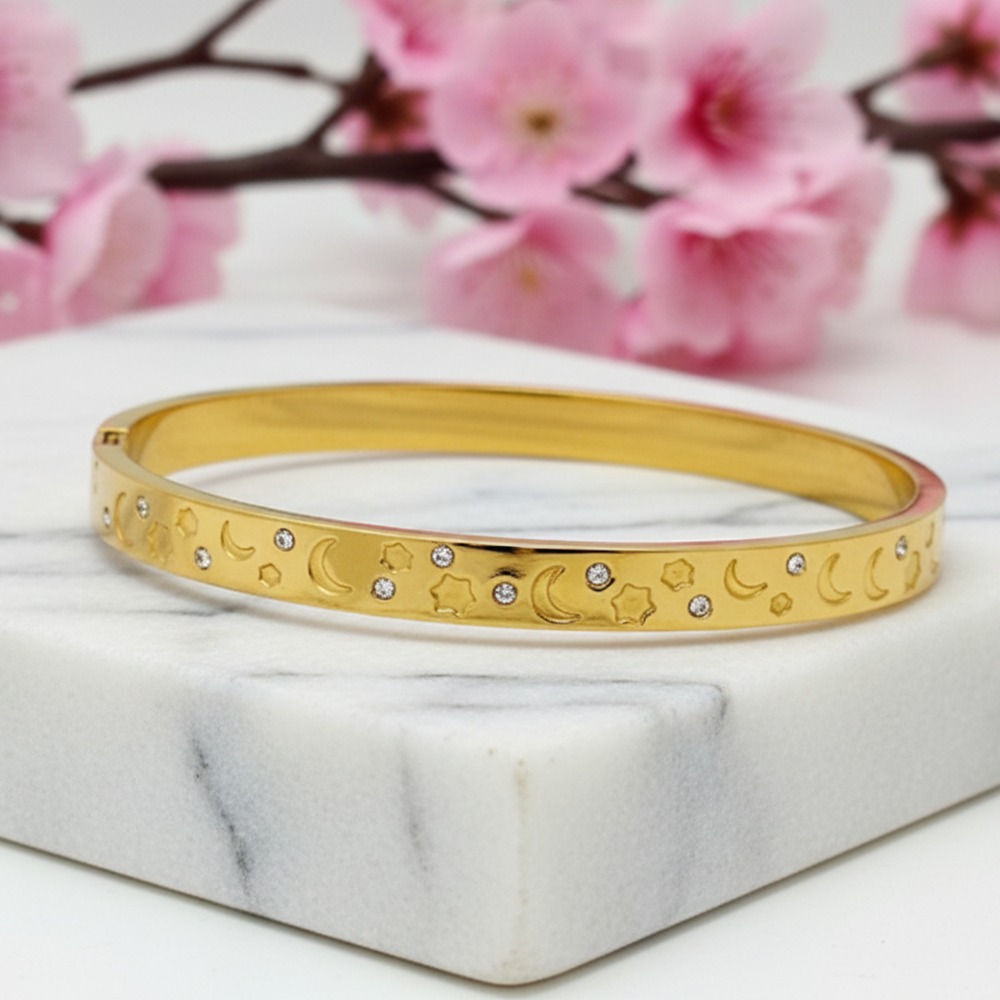 Celestial Crescent Moon and Star Bangle