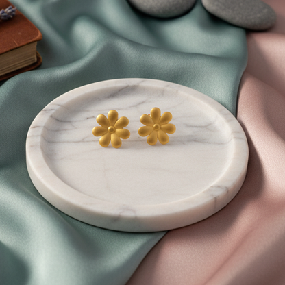 Charming Matte Gold Flower Stud Earrings