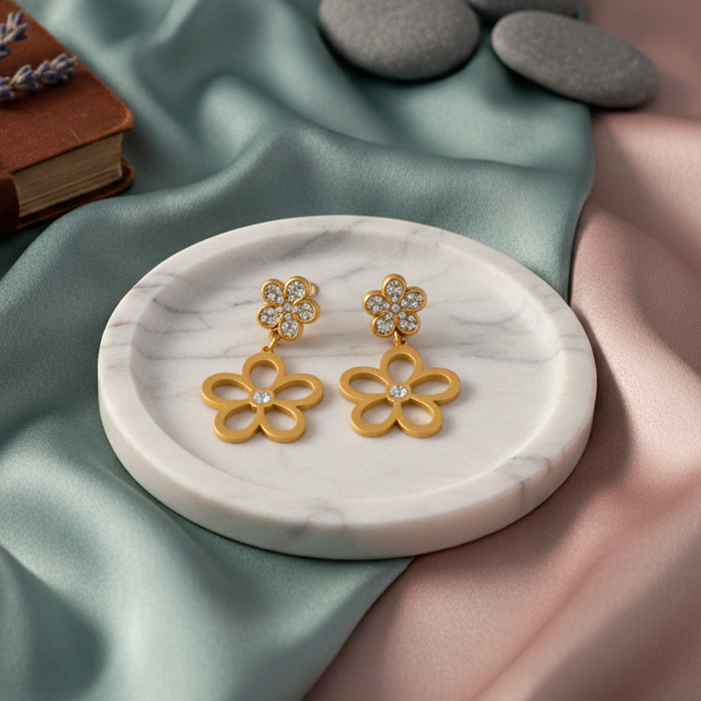 Dazzling Double Flower Drop Earrings