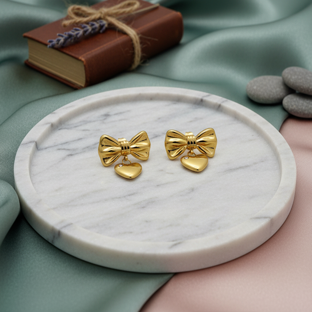 Charming Bow and Heart Drop Earrings