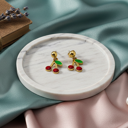 Sweet Cherry Drop Stud Earrings