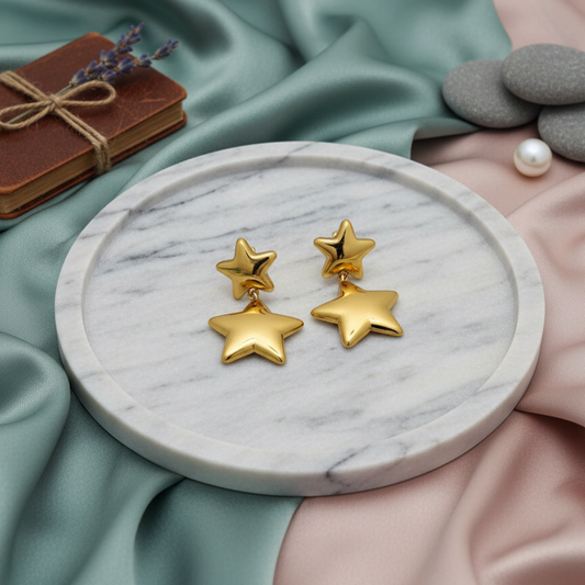 Dangling Double Star Drop Earrings