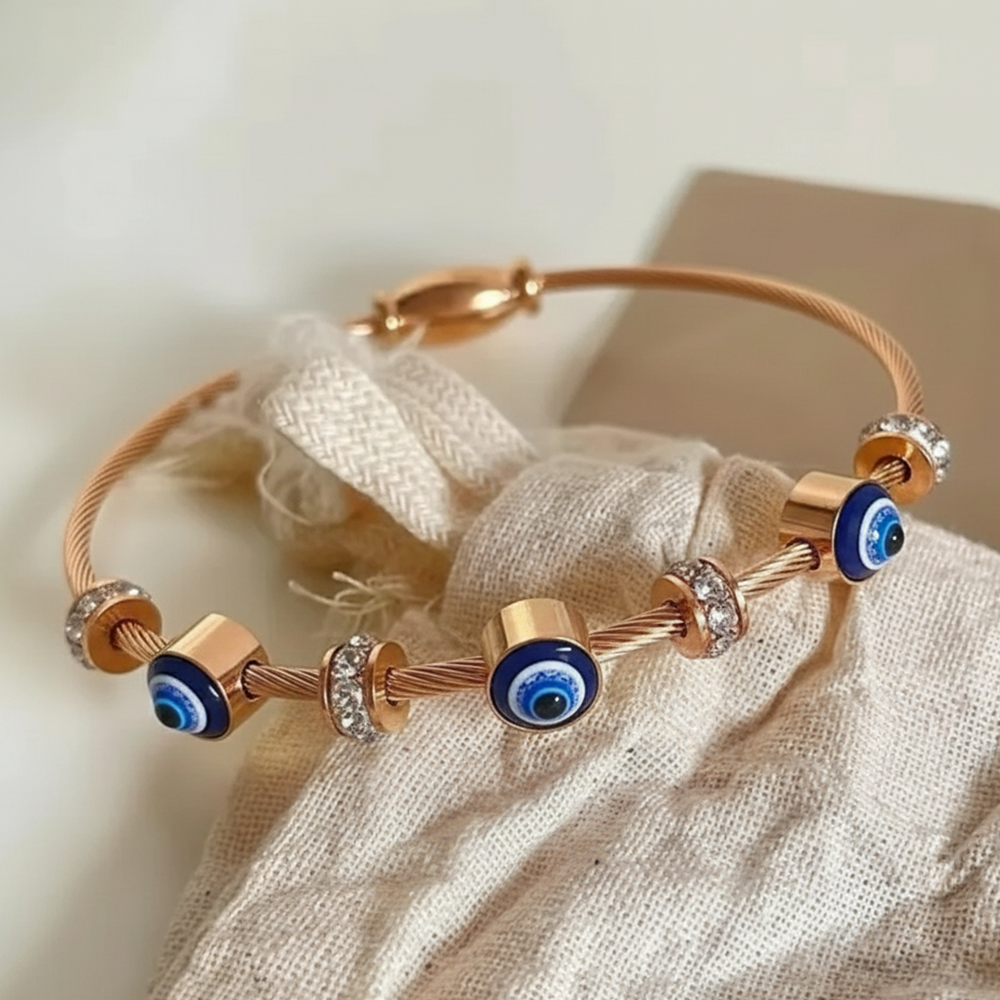 Elegant Rose Gold Evil Eye Kada